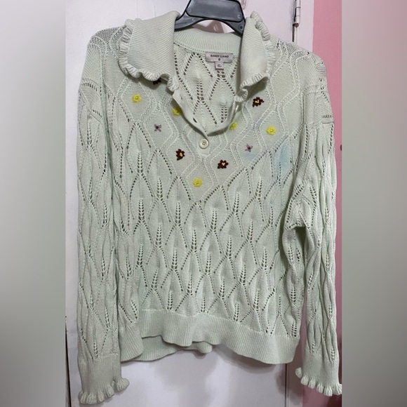 Sandy Liang x Target light green sweater with flower embroidery peter pan collar - Picture 2 of 7